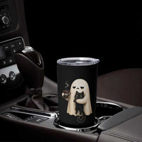 Meh Boojee Sleepy Ghost Holding Black Cat Drinking Coffee Tumbler Cup Spooky Halloween Cute Autumn Morning Mood Graphic