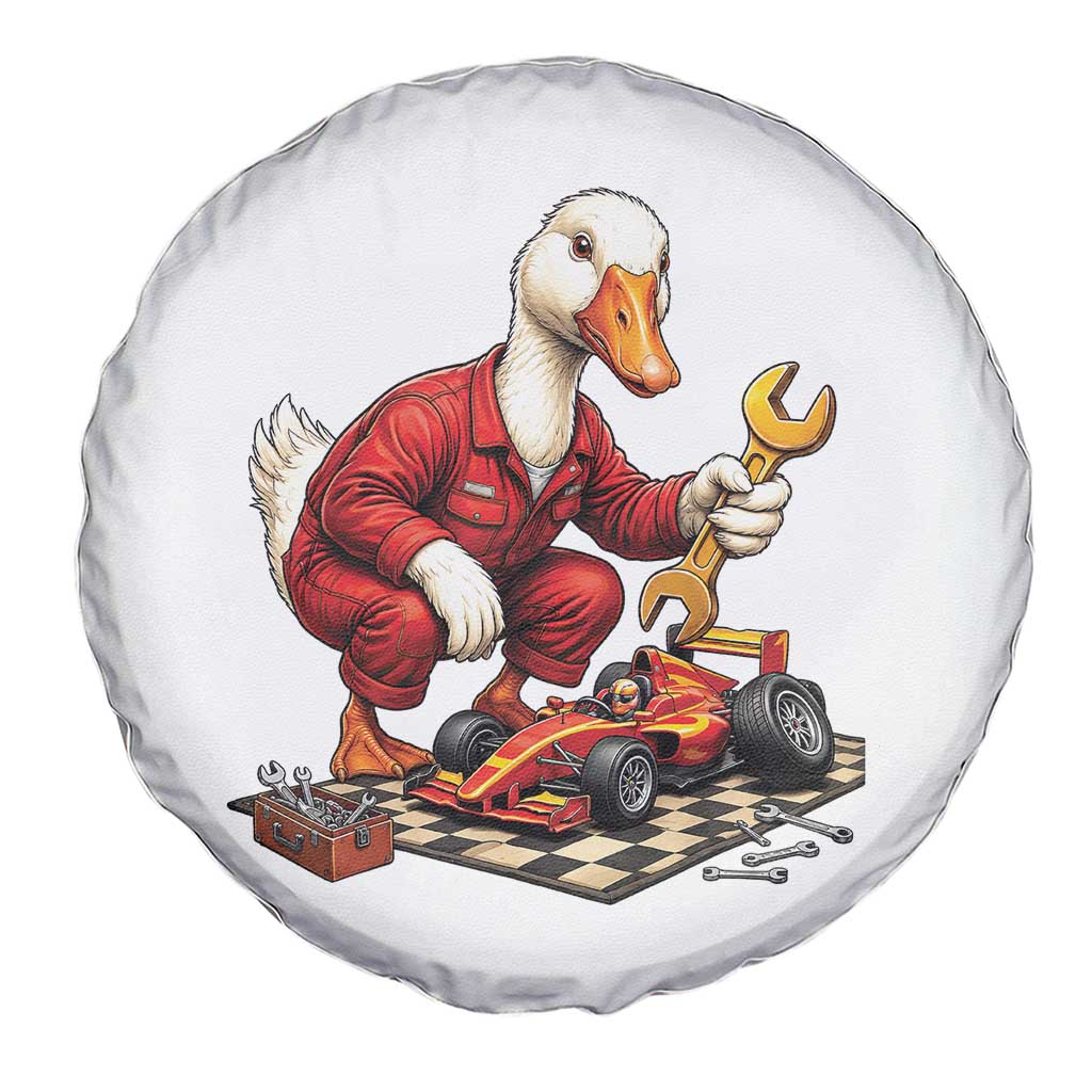Funny Duck Mechanic Race Car Pit Crew Spare Tire Cover Motorsports Enthusiast Auto Repair