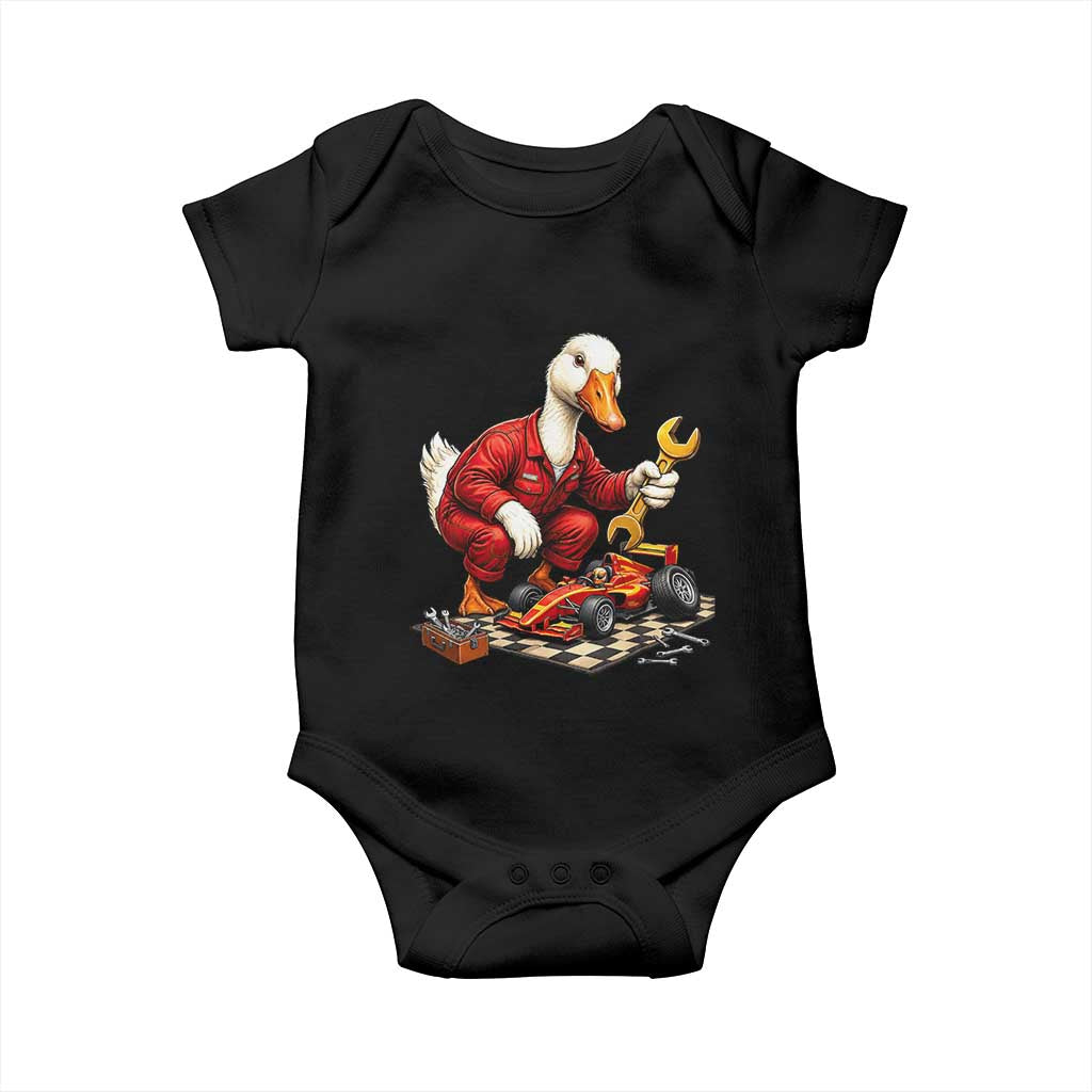Funny Duck Mechanic Race Car Pit Crew Baby Onesie Motorsports Enthusiast Auto Repair