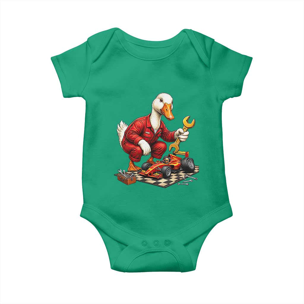 Funny Duck Mechanic Race Car Pit Crew Baby Onesie Motorsports Enthusiast Auto Repair