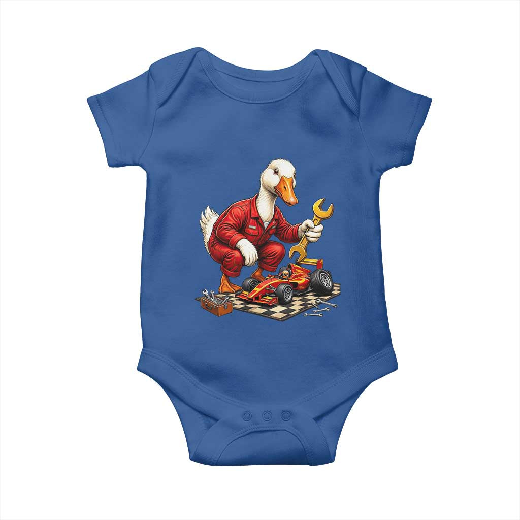 Funny Duck Mechanic Race Car Pit Crew Baby Onesie Motorsports Enthusiast Auto Repair