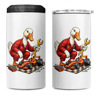 Funny Duck Mechanic Race Car Pit Crew 4 in 1 Can Cooler Tumbler Motorsports Enthusiast Auto Repair
