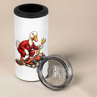 Funny Duck Mechanic Race Car Pit Crew 4 in 1 Can Cooler Tumbler Motorsports Enthusiast Auto Repair