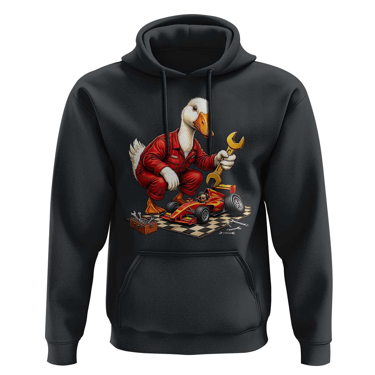 Funny Duck Mechanic Race Car Pit Crew Hoodie Motorsports Enthusiast Auto Repair