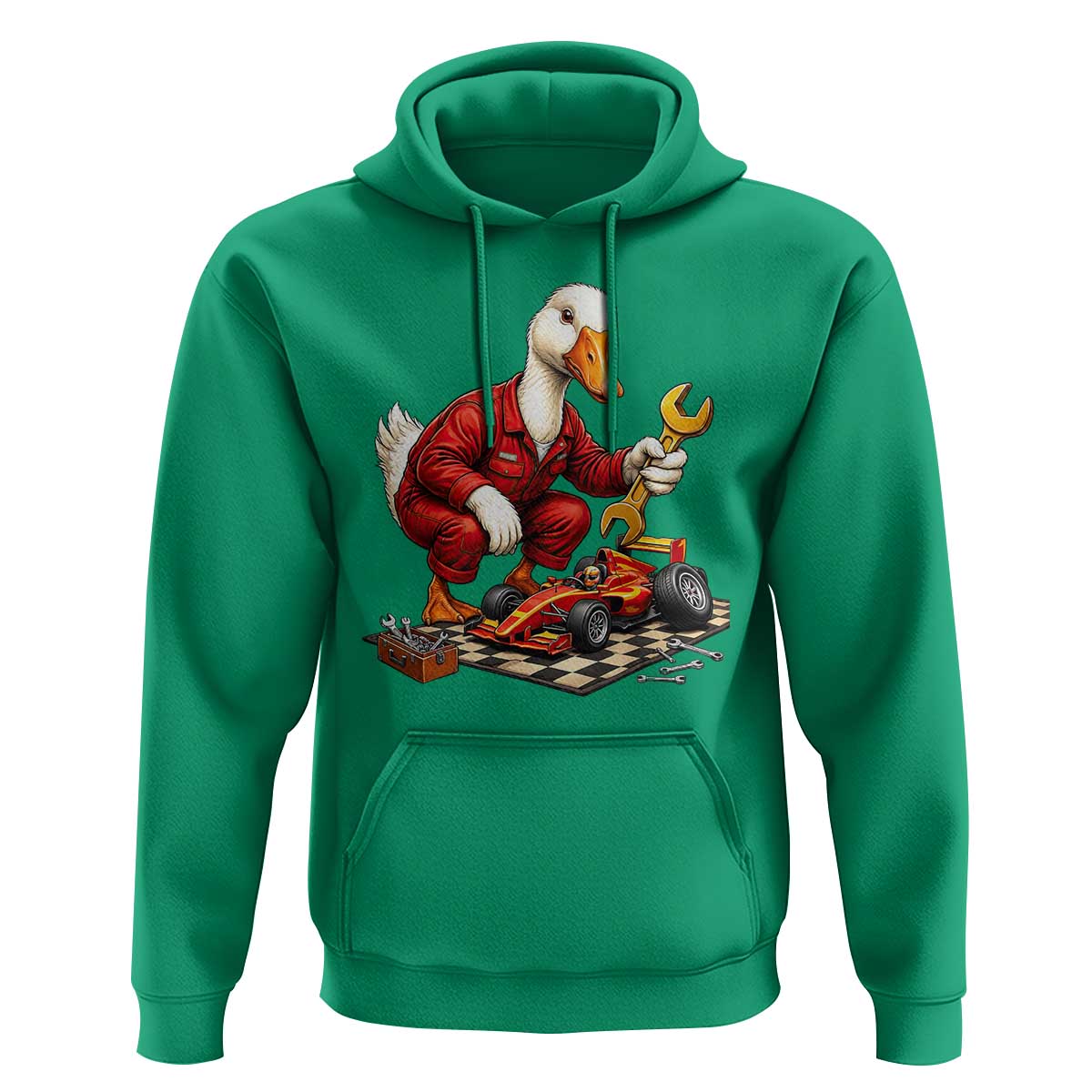 Funny Duck Mechanic Race Car Pit Crew Hoodie Motorsports Enthusiast Auto Repair