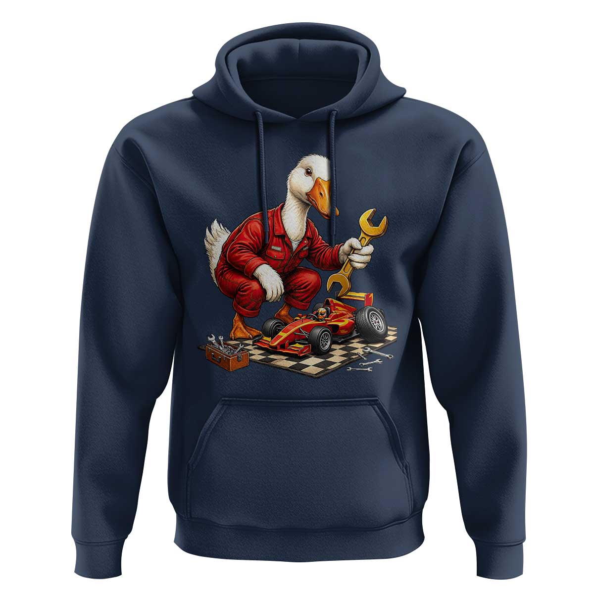 Funny Duck Mechanic Race Car Pit Crew Hoodie Motorsports Enthusiast Auto Repair