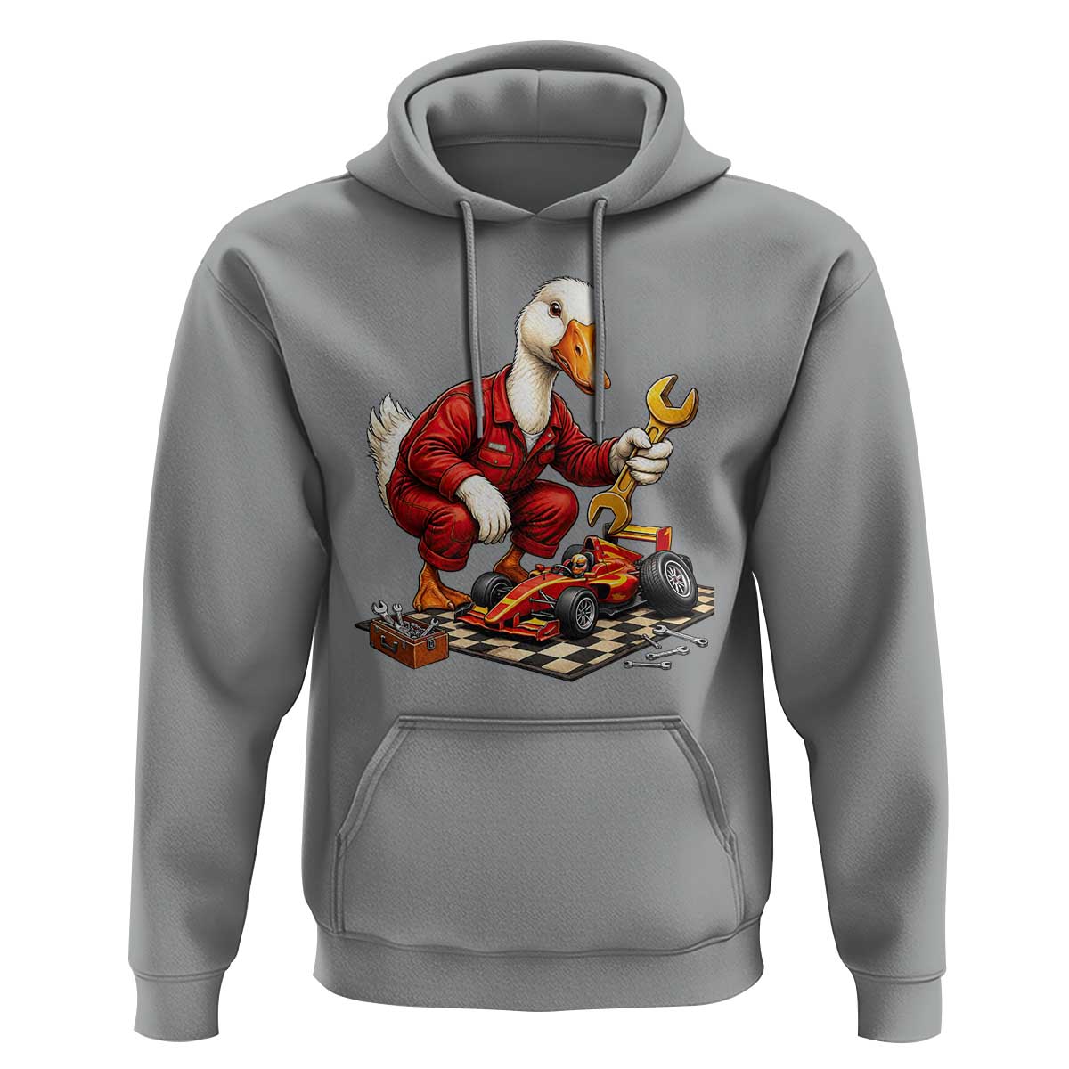 Funny Duck Mechanic Race Car Pit Crew Hoodie Motorsports Enthusiast Auto Repair
