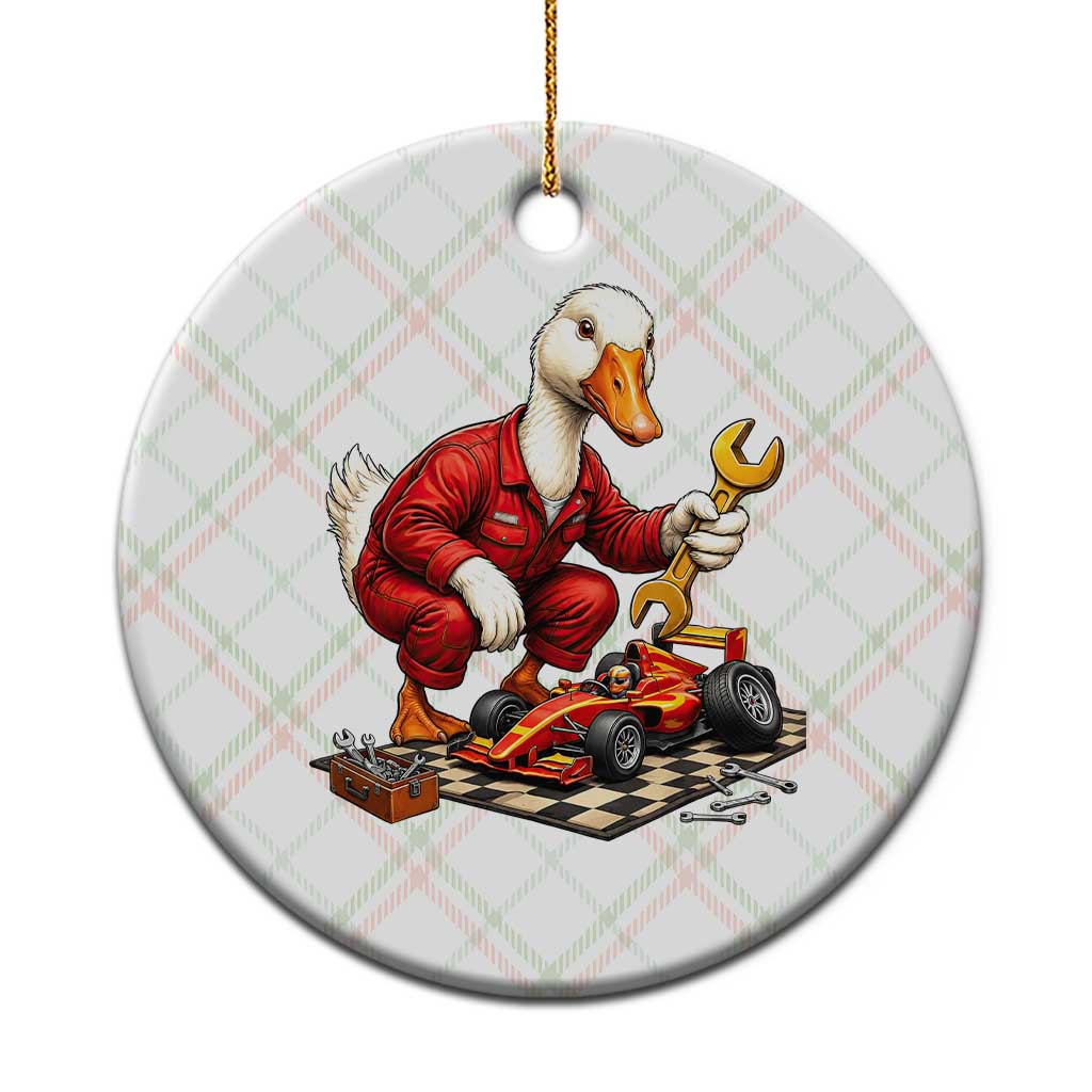 Funny Duck Mechanic Race Car Pit Crew Ceramic Ornament Motorsports Enthusiast Auto Repair