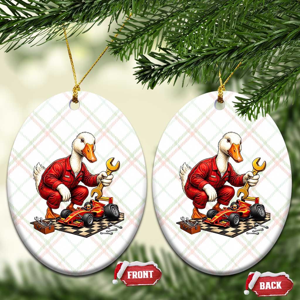 Funny Duck Mechanic Race Car Pit Crew Ceramic Ornament Motorsports Enthusiast Auto Repair
