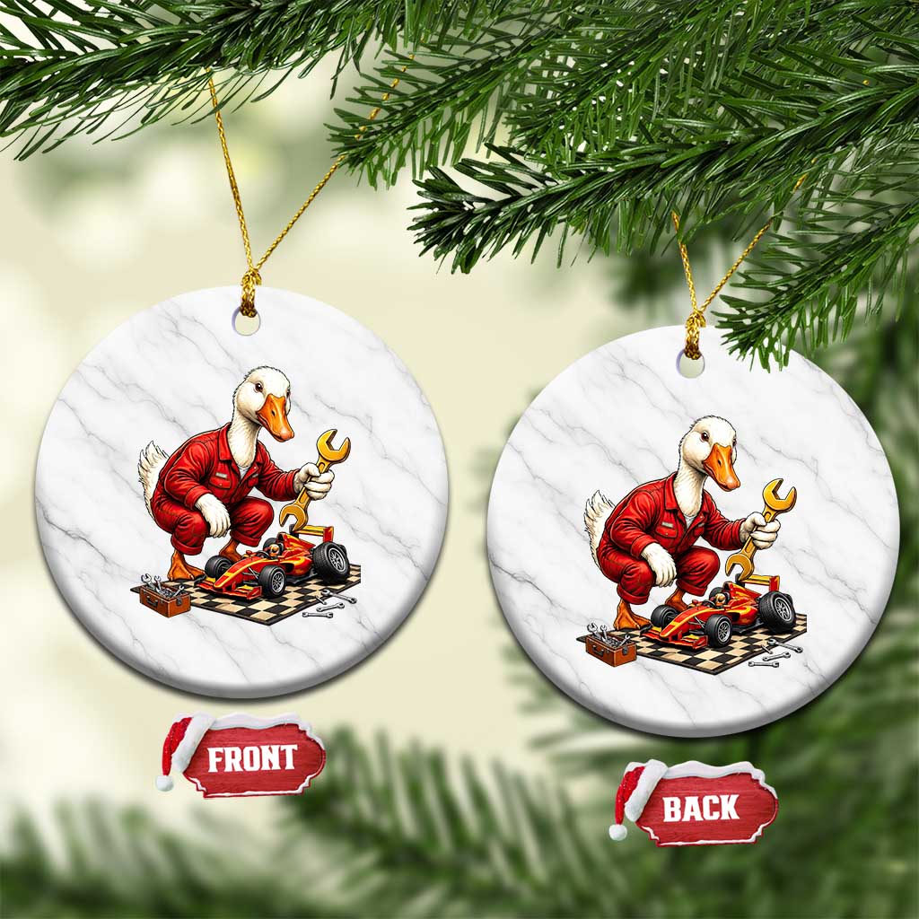 Funny Duck Mechanic Race Car Pit Crew Ceramic Ornament Motorsports Enthusiast Auto Repair