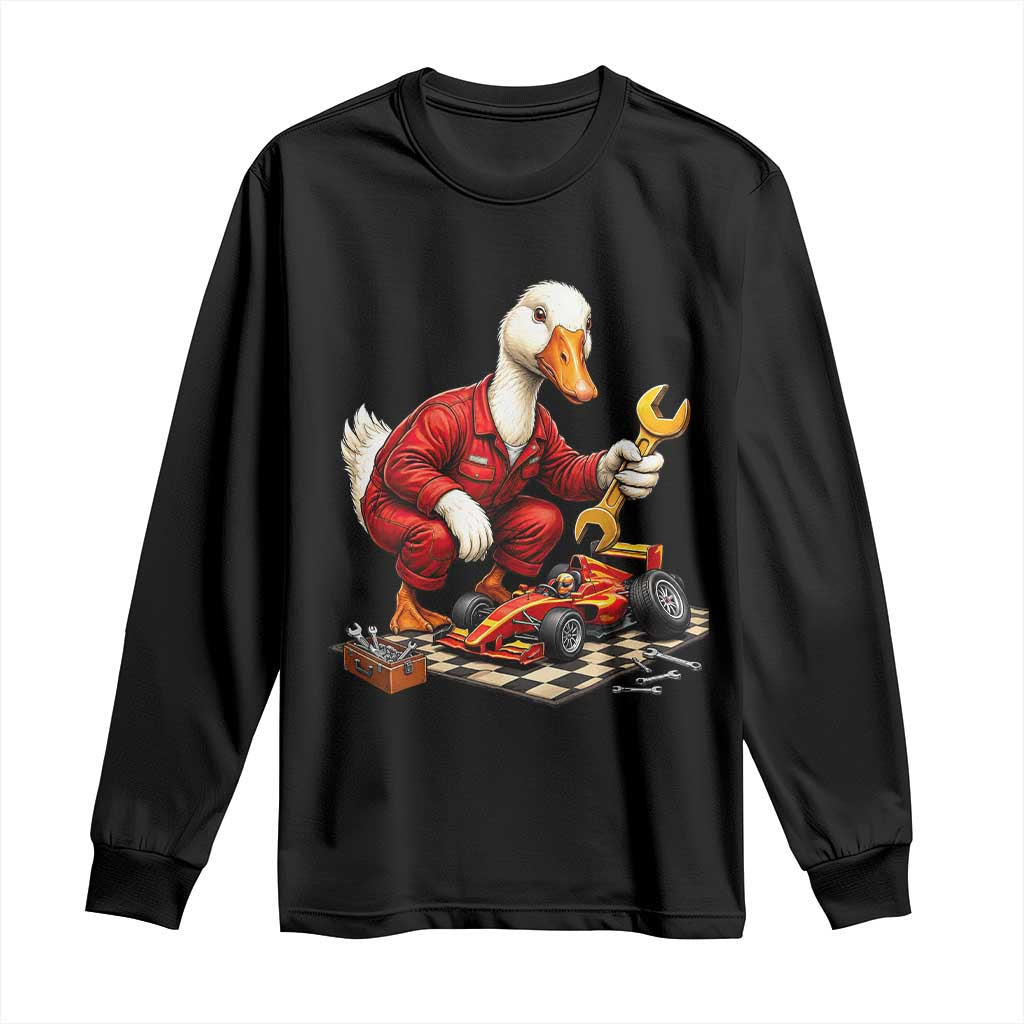 Funny Duck Mechanic Race Car Pit Crew Long Sleeve Shirt Motorsports Enthusiast Auto Repair