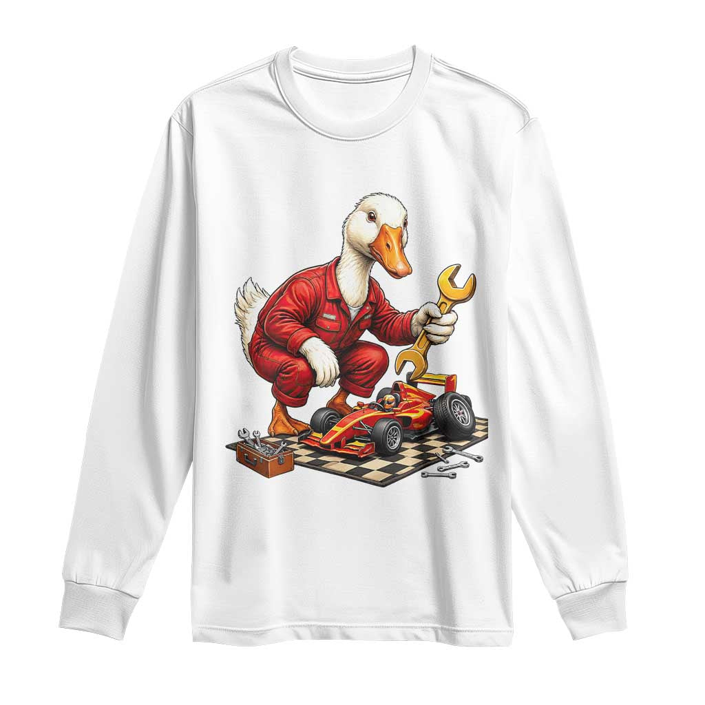 Funny Duck Mechanic Race Car Pit Crew Long Sleeve Shirt Motorsports Enthusiast Auto Repair