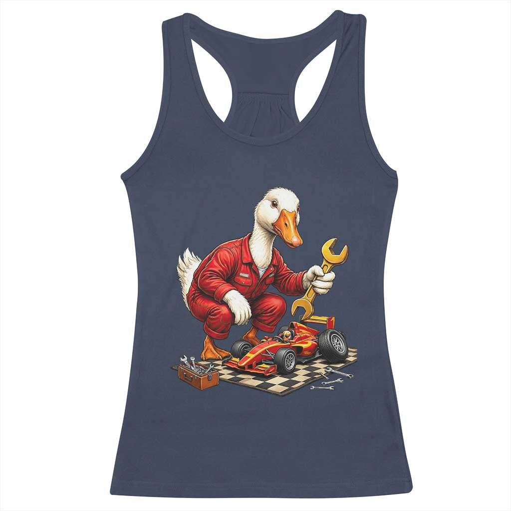 Funny Duck Mechanic Race Car Pit Crew Racerback Tank Top Motorsports Enthusiast Auto Repair