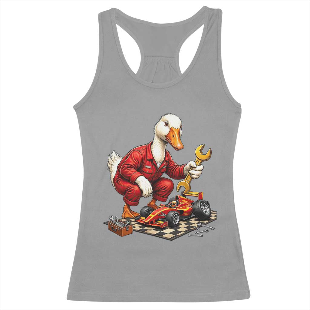 Funny Duck Mechanic Race Car Pit Crew Racerback Tank Top Motorsports Enthusiast Auto Repair