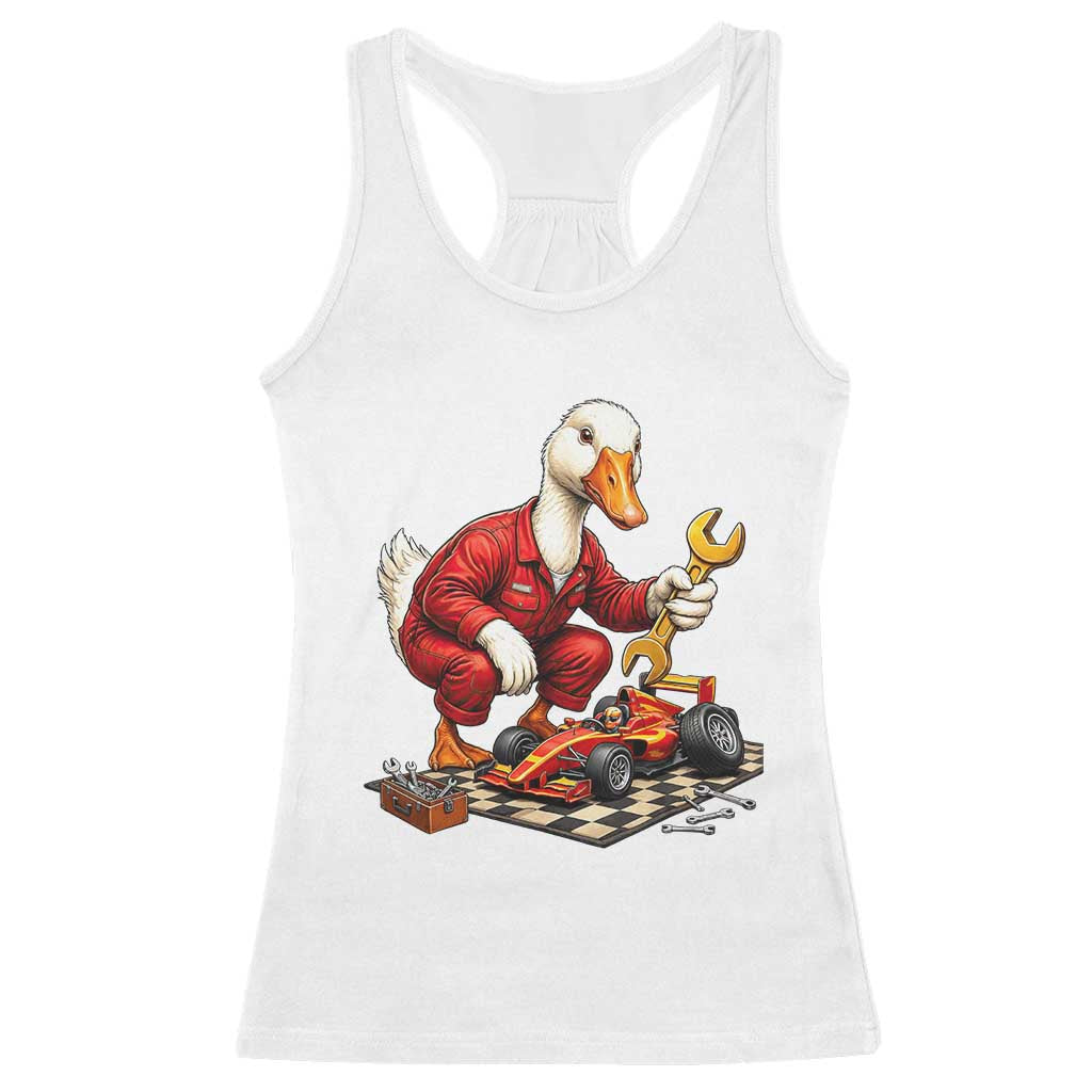 Funny Duck Mechanic Race Car Pit Crew Racerback Tank Top Motorsports Enthusiast Auto Repair