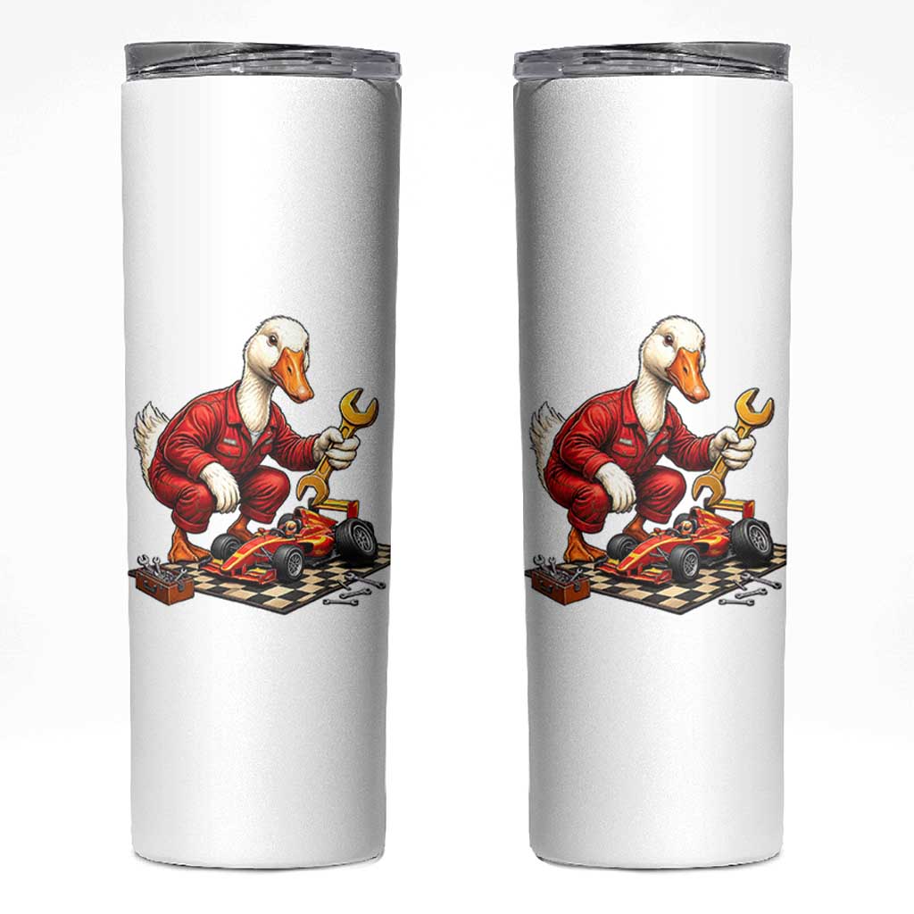 Funny Duck Mechanic Race Car Pit Crew Skinny Tumbler Motorsports Enthusiast Auto Repair