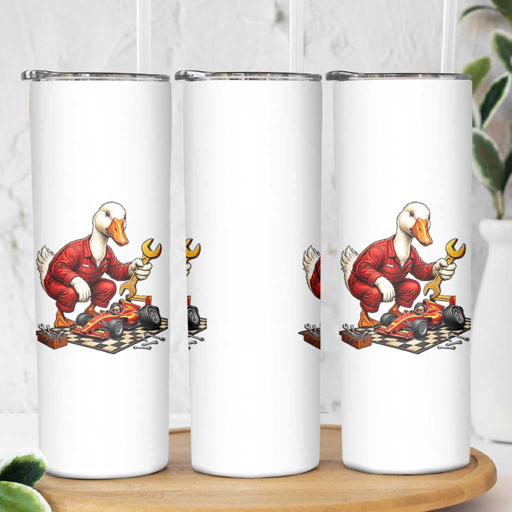 Funny Duck Mechanic Race Car Pit Crew Skinny Tumbler Motorsports Enthusiast Auto Repair
