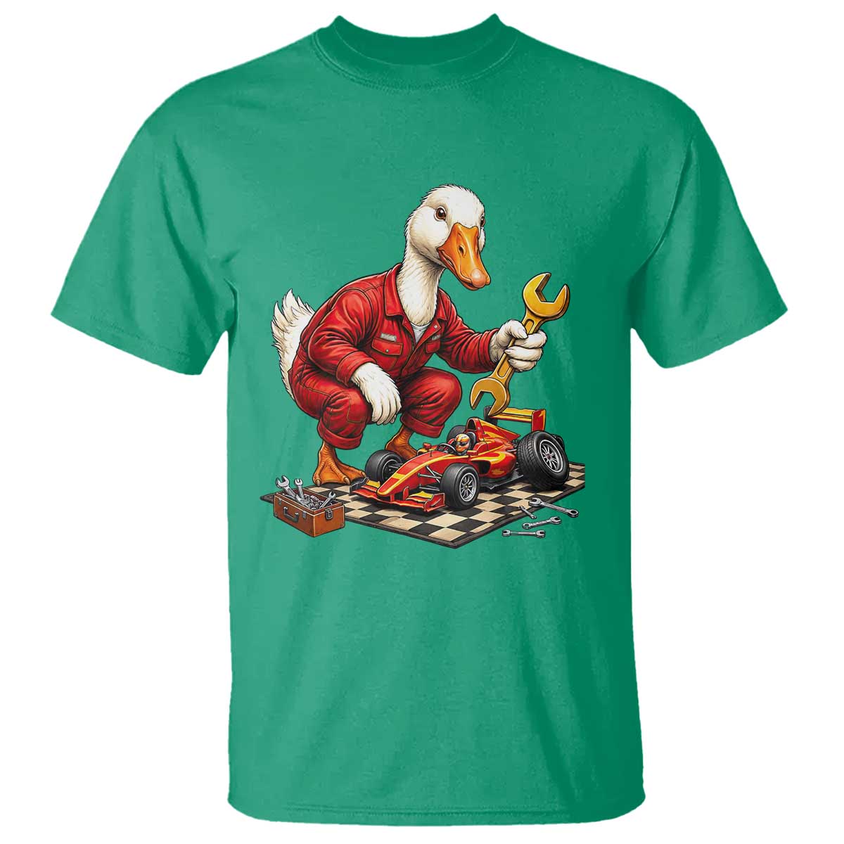 Funny Duck Mechanic Race Car Pit Crew T Shirt Motorsports Enthusiast Auto Repair