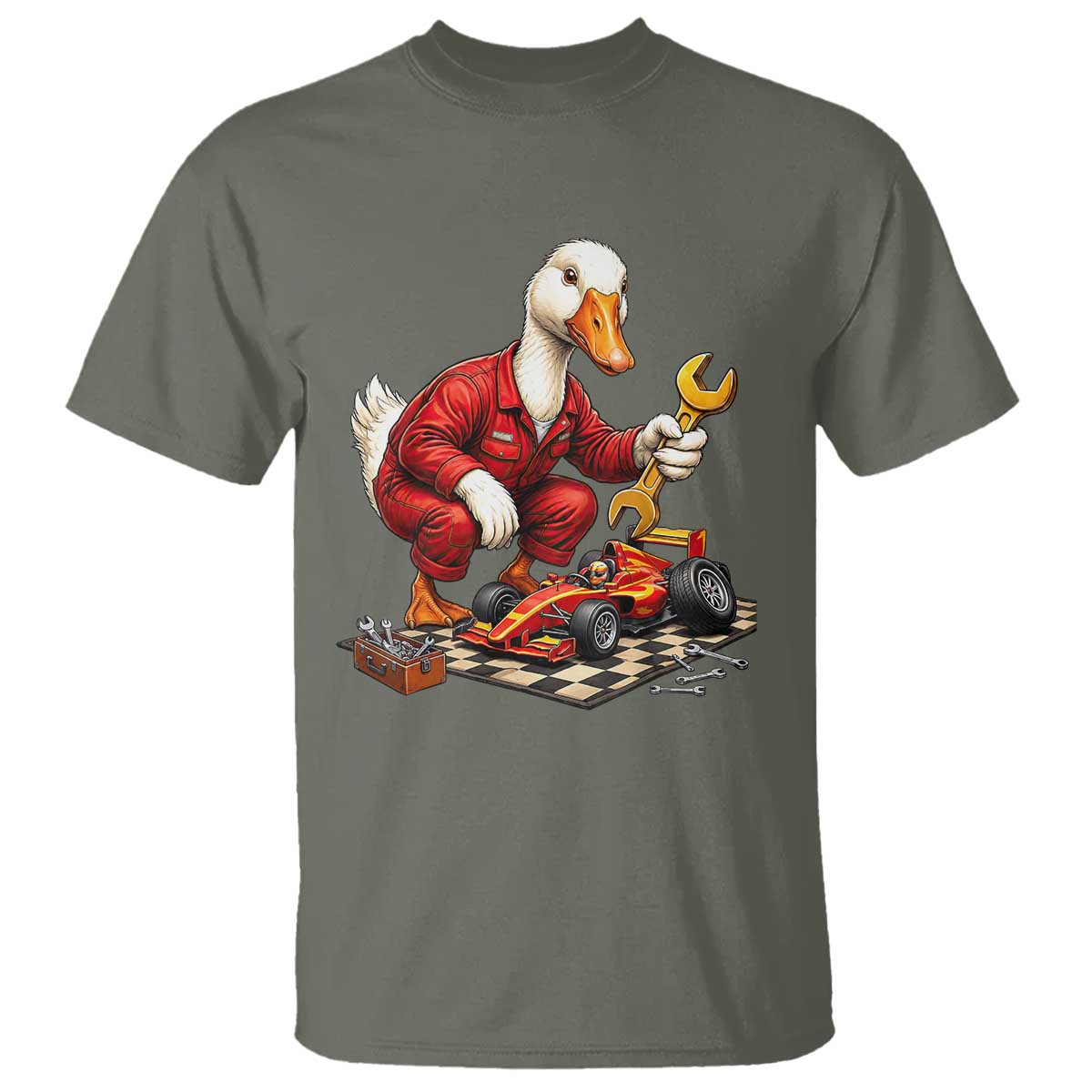 Funny Duck Mechanic Race Car Pit Crew T Shirt Motorsports Enthusiast Auto Repair