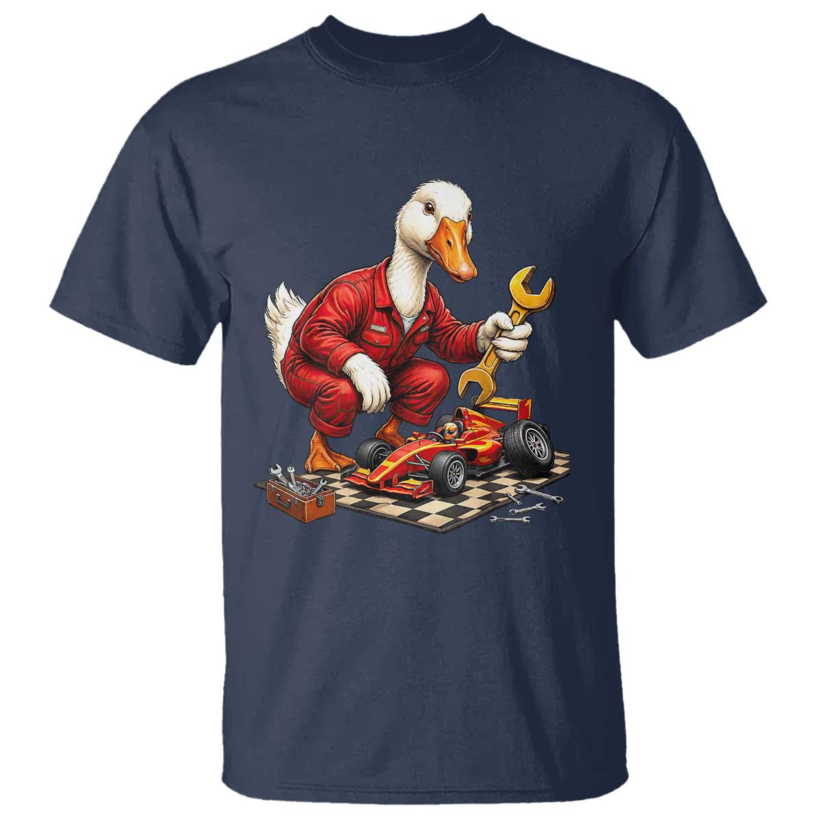 Funny Duck Mechanic Race Car Pit Crew T Shirt Motorsports Enthusiast Auto Repair