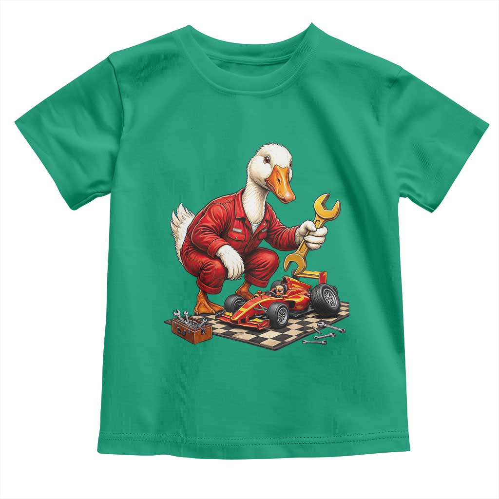 Funny Duck Mechanic Race Car Pit Crew Toddler T Shirt Motorsports Enthusiast Auto Repair