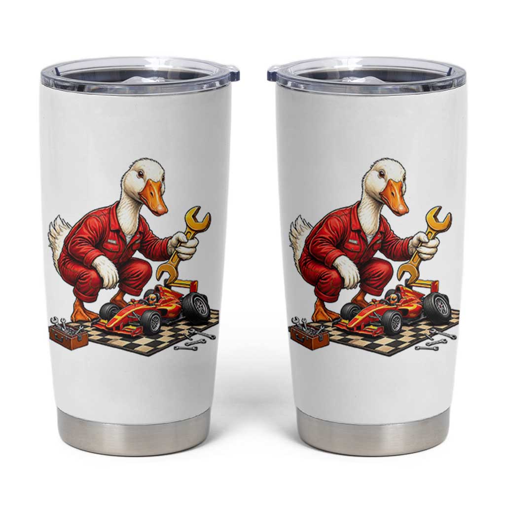 Funny Duck Mechanic Race Car Pit Crew Tumbler Cup Motorsports Enthusiast Auto Repair