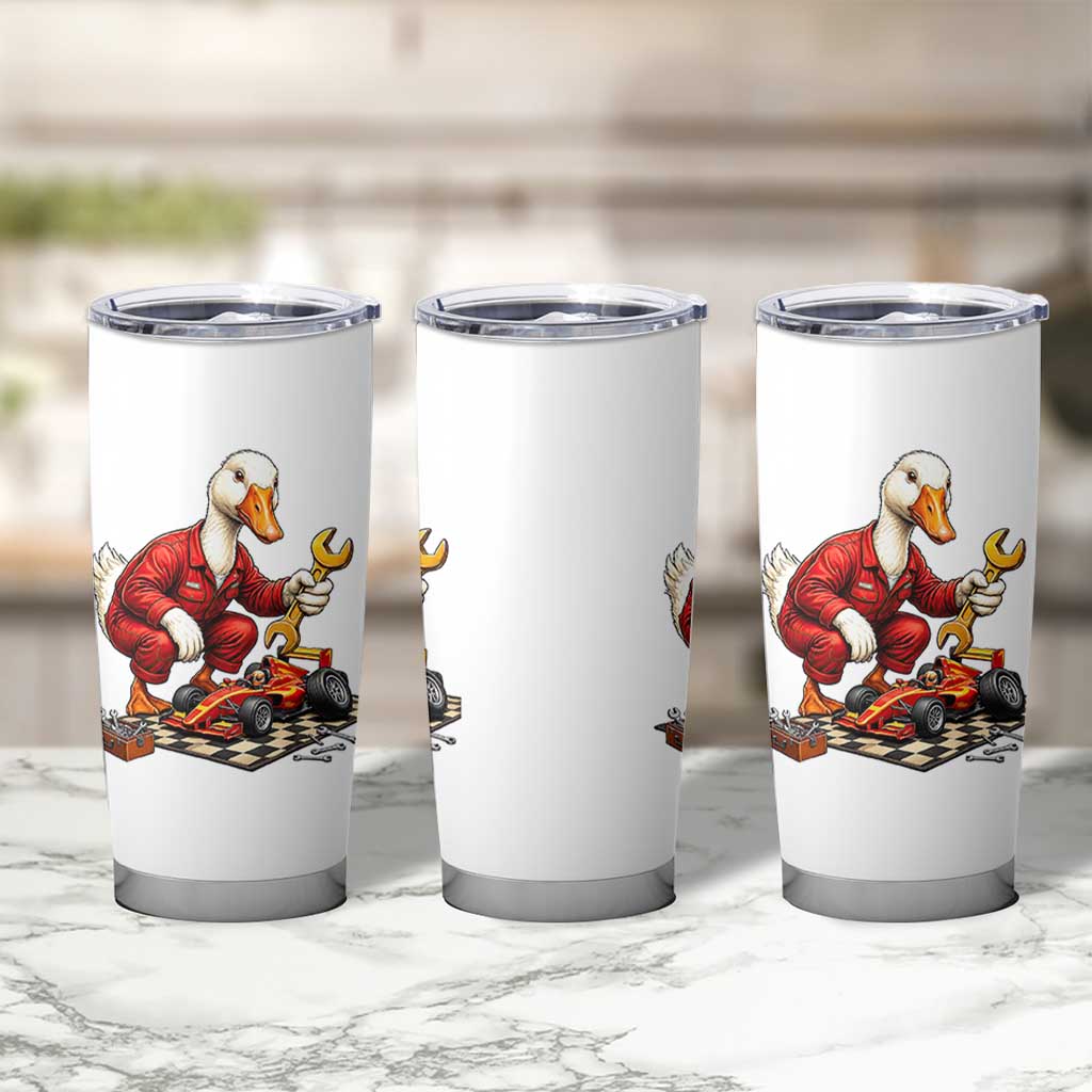 Funny Duck Mechanic Race Car Pit Crew Tumbler Cup Motorsports Enthusiast Auto Repair