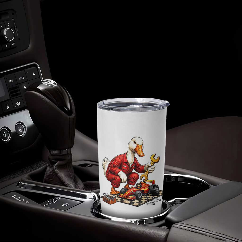 Funny Duck Mechanic Race Car Pit Crew Tumbler Cup Motorsports Enthusiast Auto Repair