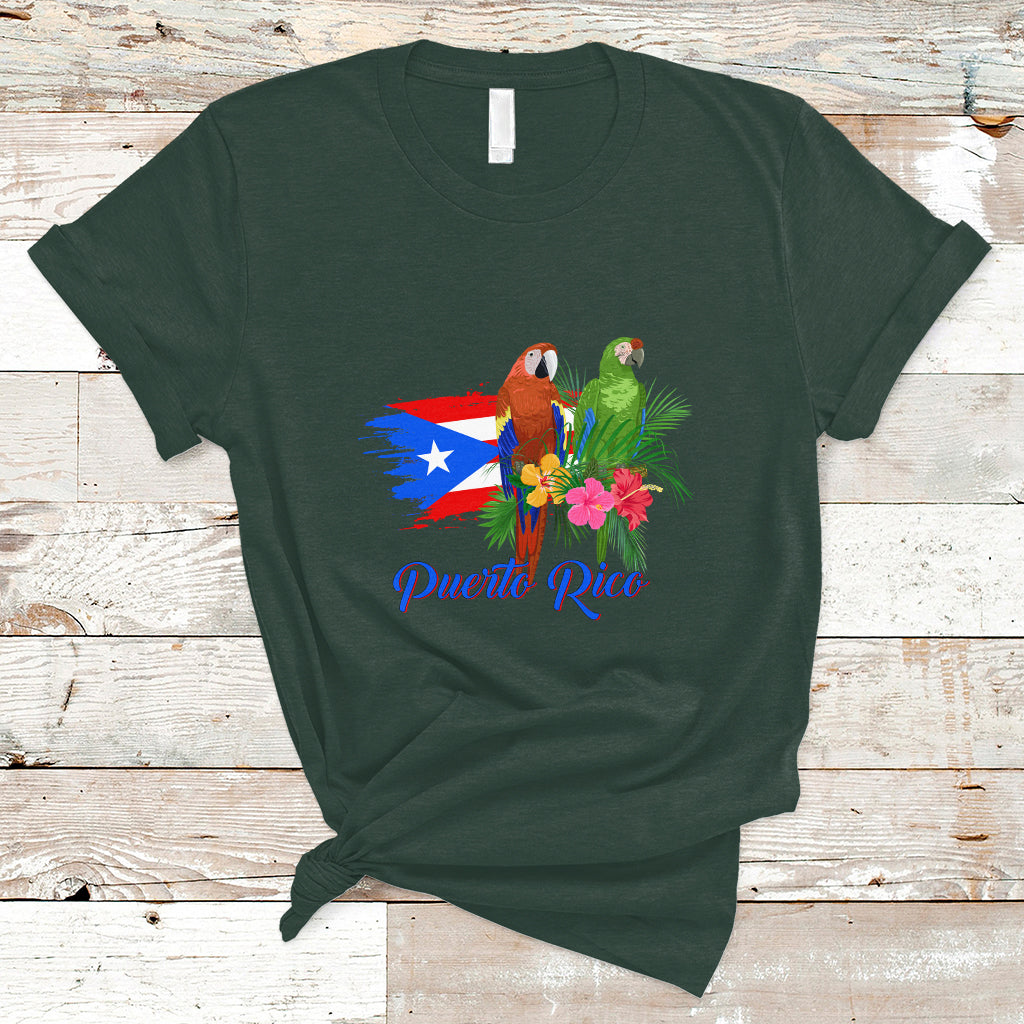 Puerto Rico T Shirt Puerto Rico Flag Native Parrots Hibicus Puerto Rican Boricua - Wonder Print Shop