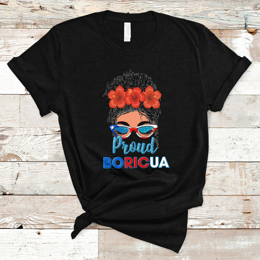 Puerto Rico T Shirt Proud Boricua Puerto Rico Flag Messy Bun Puerto Rican Women - Wonder Print Shop