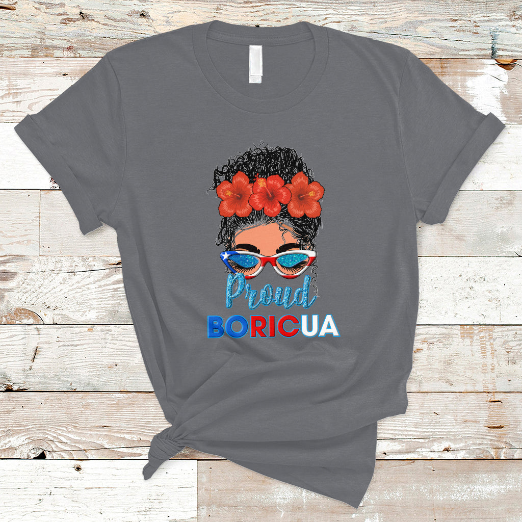Puerto Rico T Shirt Proud Boricua Puerto Rico Flag Messy Bun Puerto Rican Women - Wonder Print Shop