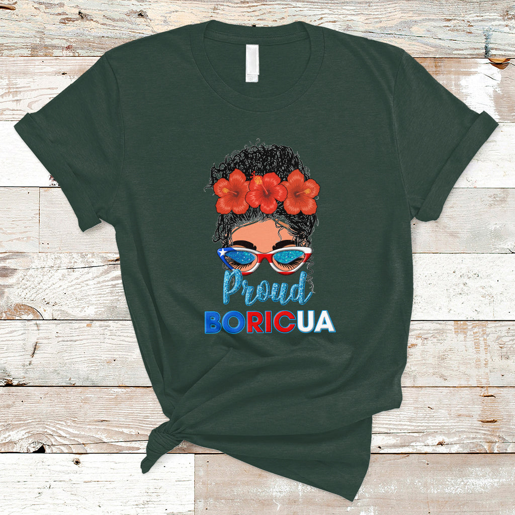 Puerto Rico T Shirt Proud Boricua Puerto Rico Flag Messy Bun Puerto Rican Women - Wonder Print Shop