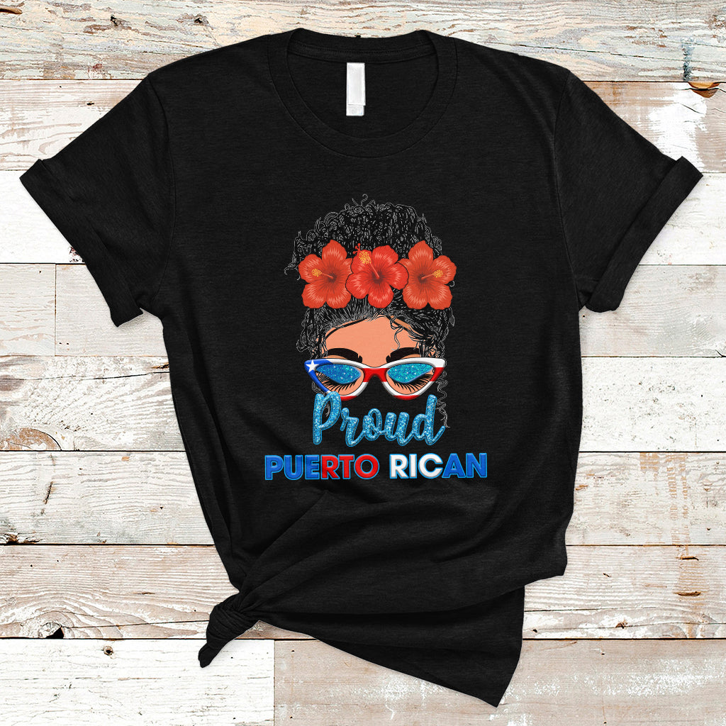 Puerto Rico T Shirt Proud Puerto Rican Women Puerto Rico Flag Messy Bun Boricua - Wonder Print Shop