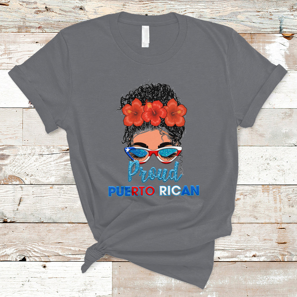 Puerto Rico T Shirt Proud Puerto Rican Women Puerto Rico Flag Messy Bun Boricua - Wonder Print Shop