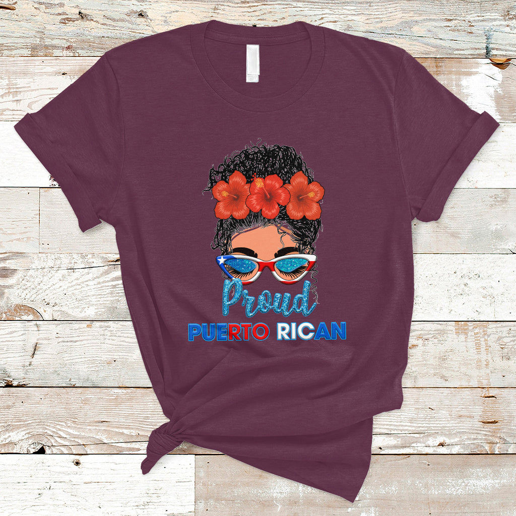Puerto Rico T Shirt Proud Puerto Rican Women Puerto Rico Flag Messy Bun Boricua - Wonder Print Shop