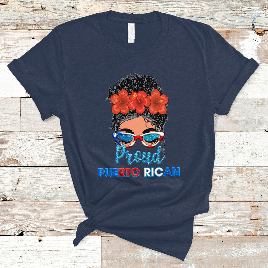Puerto Rico T Shirt Proud Puerto Rican Women Puerto Rico Flag Messy Bun Boricua - Wonder Print Shop