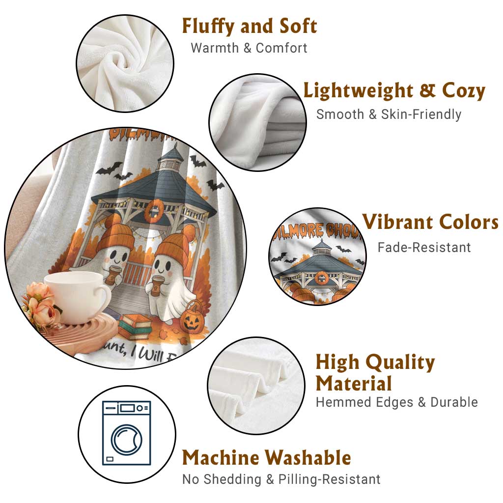 Cute Gilmore Ghouls Halloween Ghost Throw Blanket Cozy Fall Aesthetic with Pumpkin Spice and Books - Wonder Print Shop