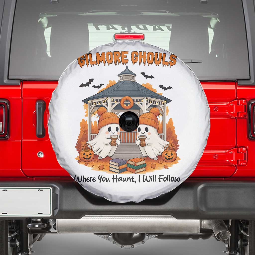 Cute Gilmore Ghouls Halloween Ghost Spare Tire Cover Cozy Fall Aesthetic with Pumpkin Spice and Books - Wonder Print Shop