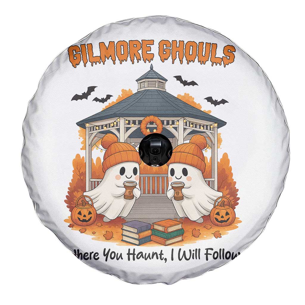 Cute Gilmore Ghouls Halloween Ghost Spare Tire Cover Cozy Fall Aesthetic with Pumpkin Spice and Books - Wonder Print Shop