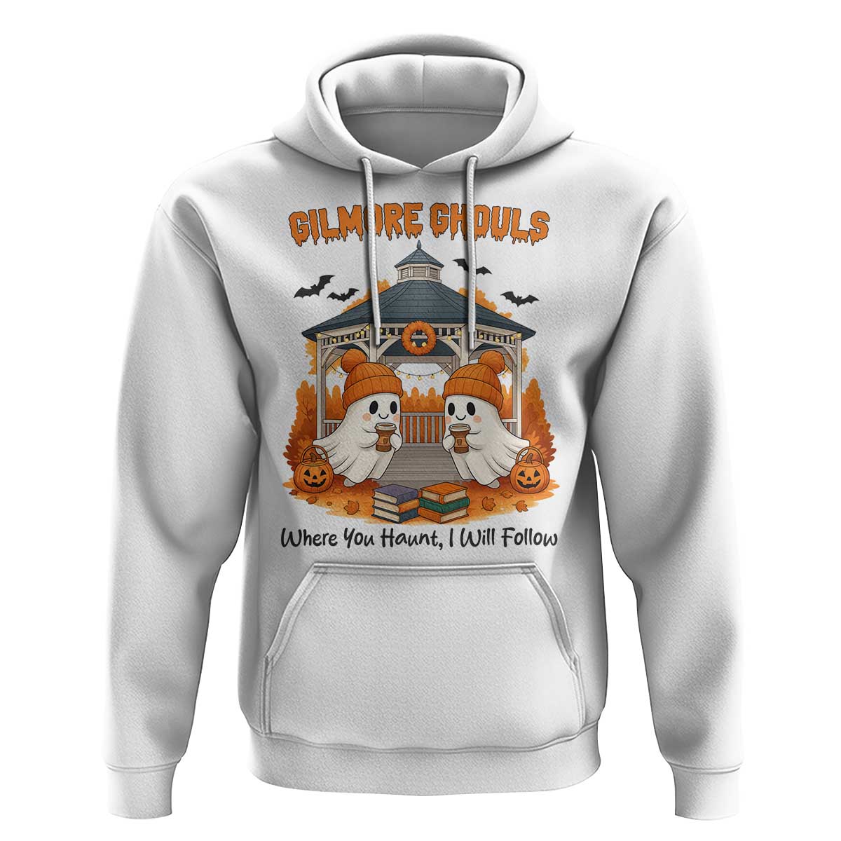 Cute Gilmore Ghouls Halloween Ghost Hoodie Cozy Fall Aesthetic with Pumpkin Spice and Books - Wonder Print Shop