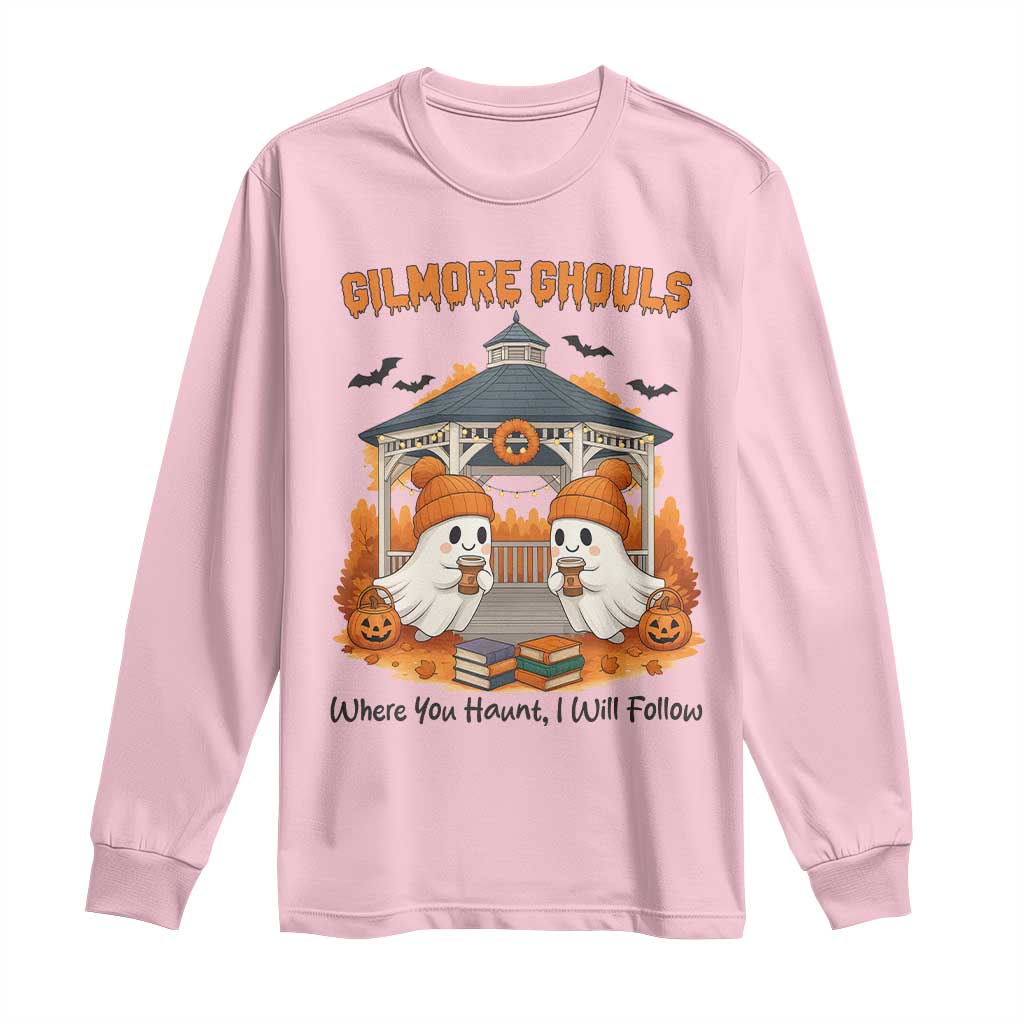 Cute Gilmore Ghouls Halloween Ghost Long Sleeve Shirt Cozy Fall Aesthetic with Pumpkin Spice and Books - Wonder Print Shop