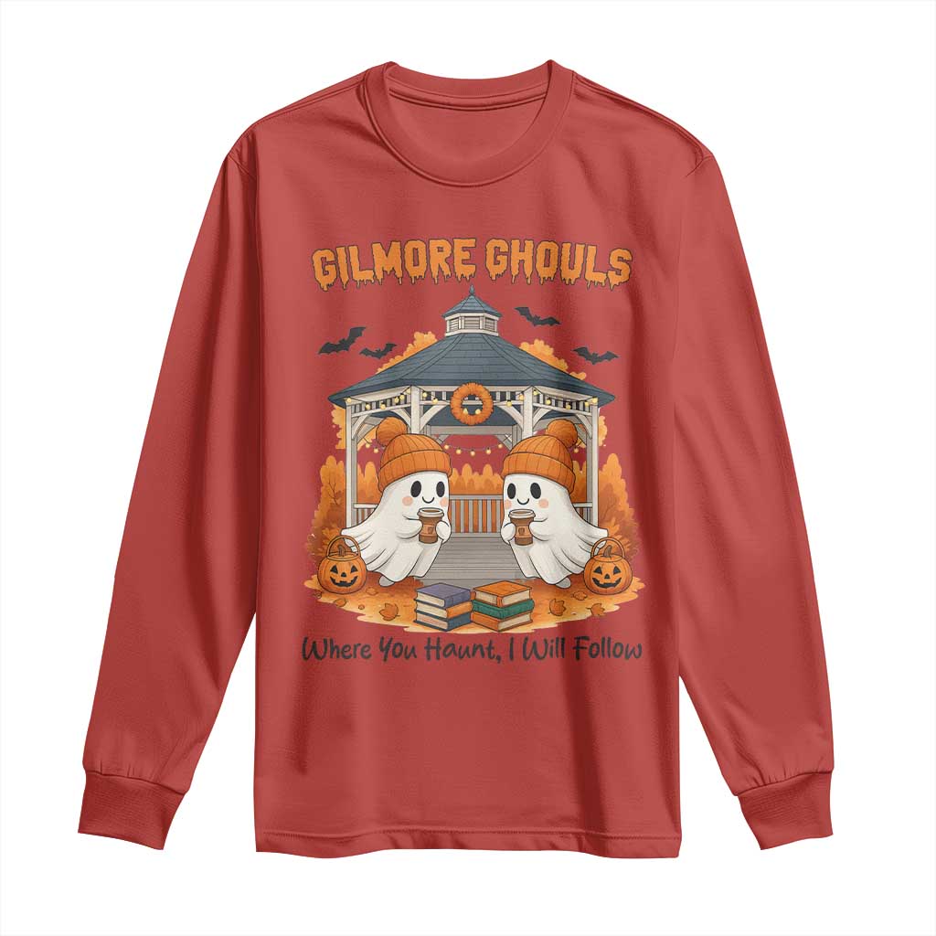 Cute Gilmore Ghouls Halloween Ghost Long Sleeve Shirt Cozy Fall Aesthetic with Pumpkin Spice and Books - Wonder Print Shop