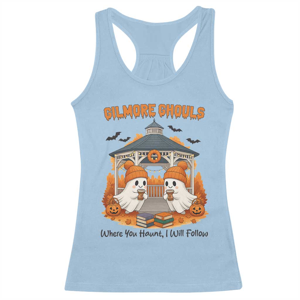 Cute Gilmore Ghouls Halloween Ghost Racerback Tank Top Cozy Fall Aesthetic with Pumpkin Spice and Books - Wonder Print Shop