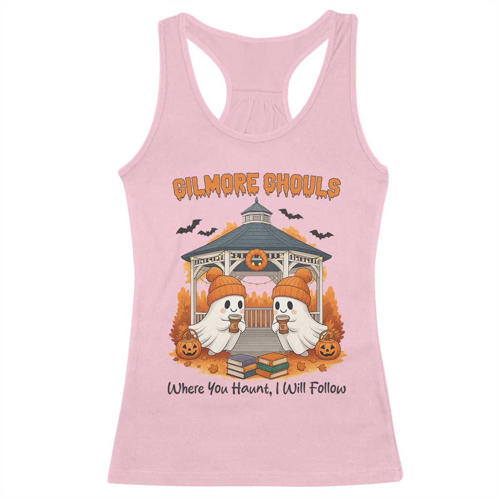 Cute Gilmore Ghouls Halloween Ghost Racerback Tank Top Cozy Fall Aesthetic with Pumpkin Spice and Books - Wonder Print Shop