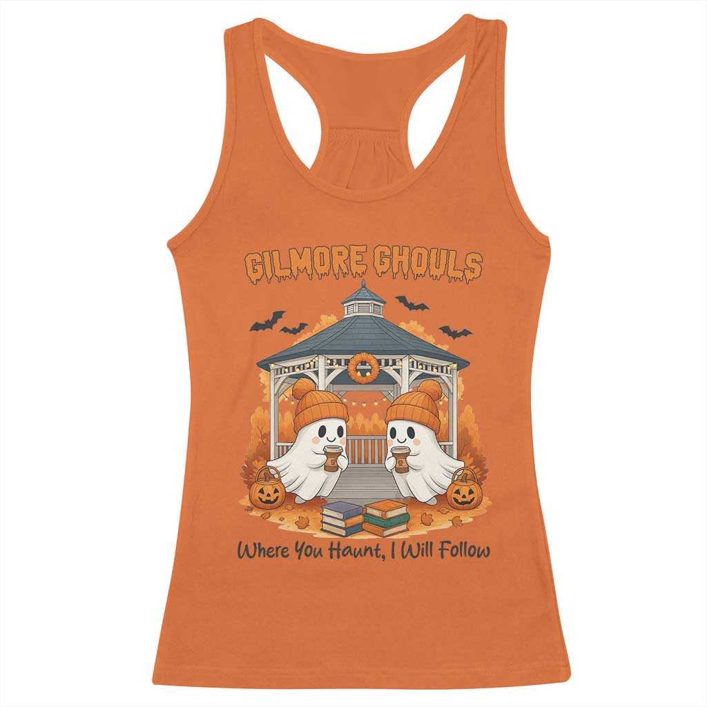 Cute Gilmore Ghouls Halloween Ghost Racerback Tank Top Cozy Fall Aesthetic with Pumpkin Spice and Books - Wonder Print Shop