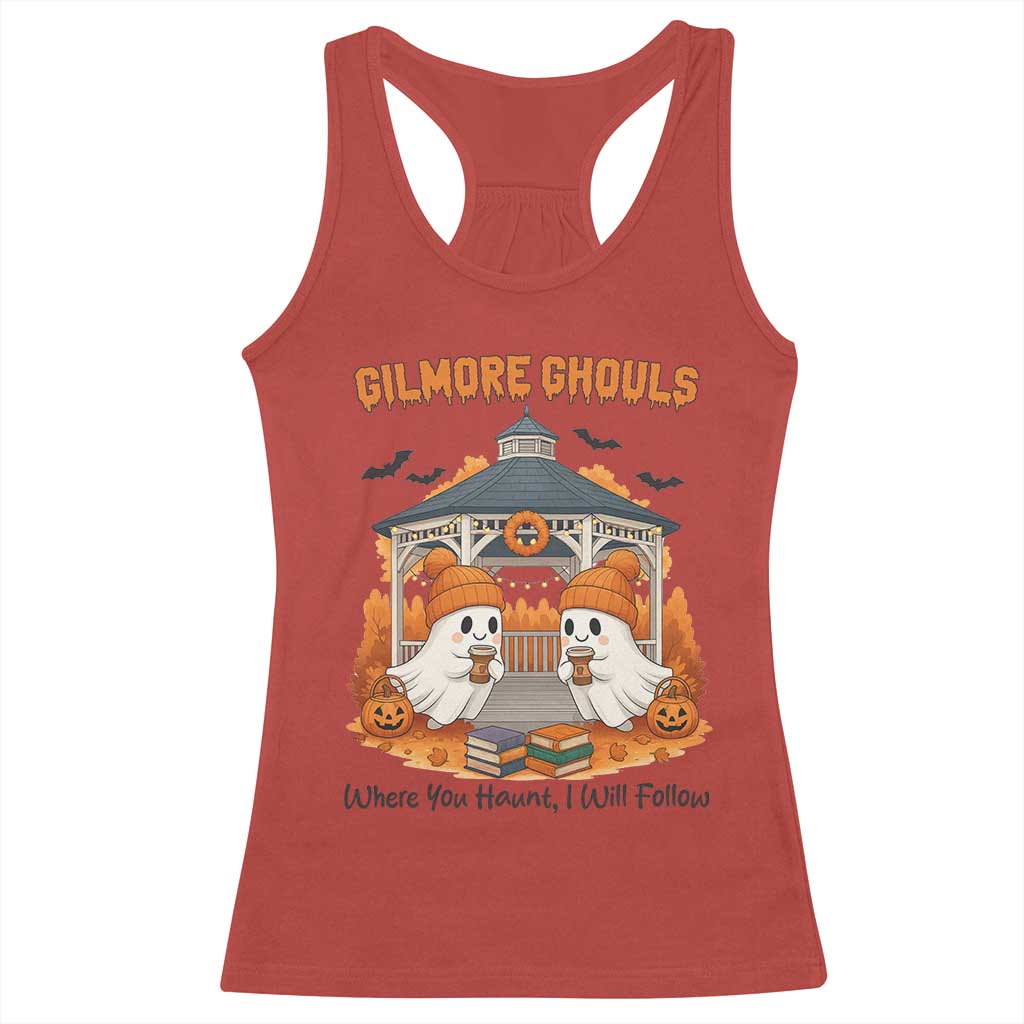 Cute Gilmore Ghouls Halloween Ghost Racerback Tank Top Cozy Fall Aesthetic with Pumpkin Spice and Books - Wonder Print Shop