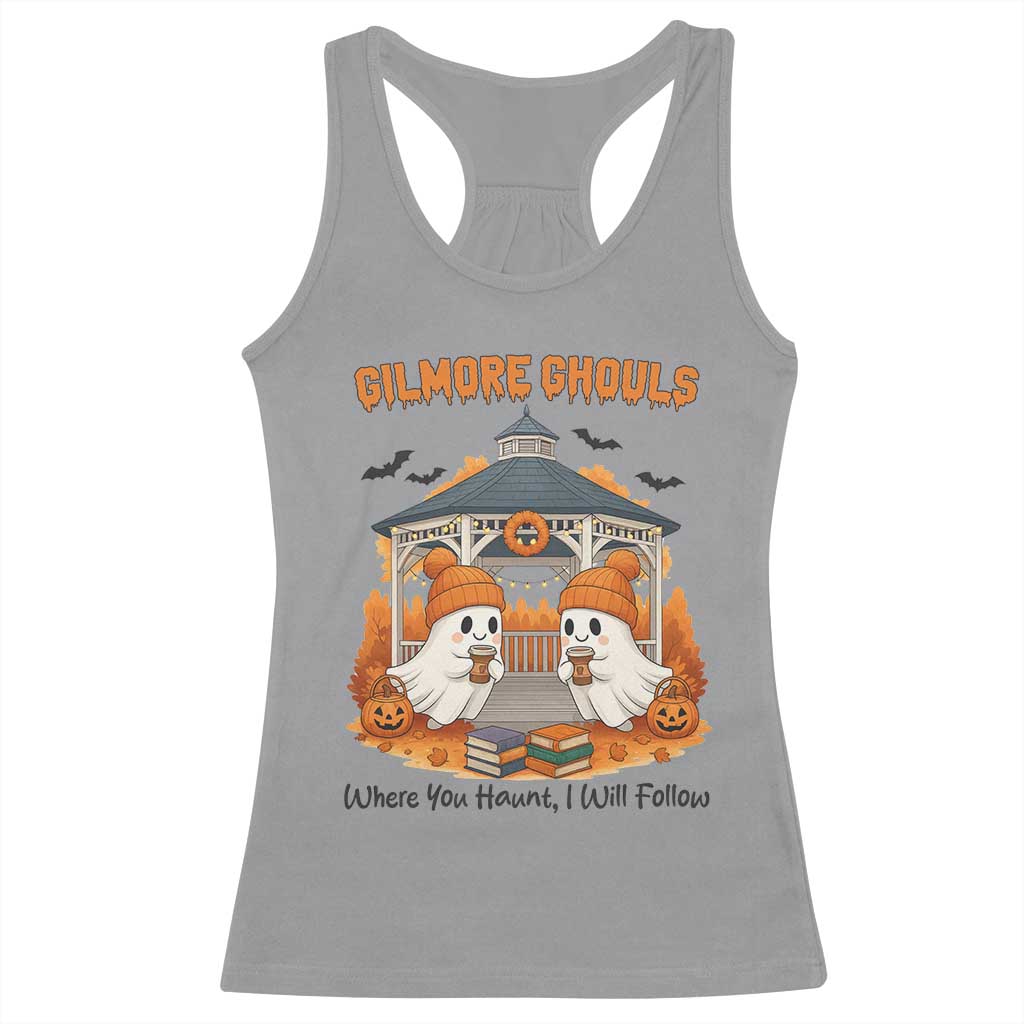 Cute Gilmore Ghouls Halloween Ghost Racerback Tank Top Cozy Fall Aesthetic with Pumpkin Spice and Books - Wonder Print Shop