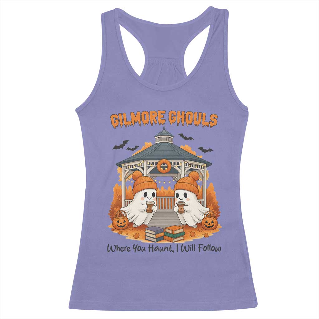 Cute Gilmore Ghouls Halloween Ghost Racerback Tank Top Cozy Fall Aesthetic with Pumpkin Spice and Books - Wonder Print Shop
