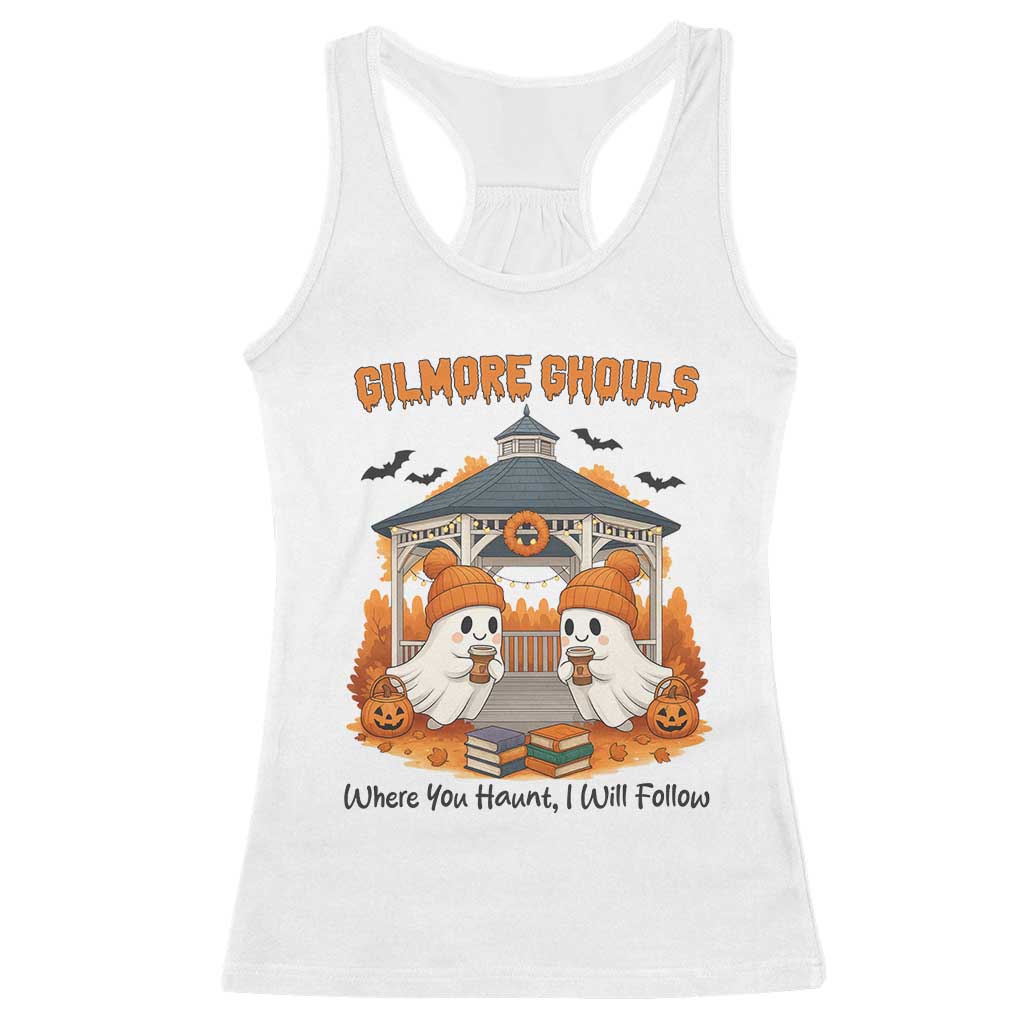Cute Gilmore Ghouls Halloween Ghost Racerback Tank Top Cozy Fall Aesthetic with Pumpkin Spice and Books - Wonder Print Shop