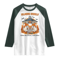 Cute Gilmore Ghouls Halloween Ghost Raglan Shirt Cozy Fall Aesthetic with Pumpkin Spice and Books - Wonder Print Shop